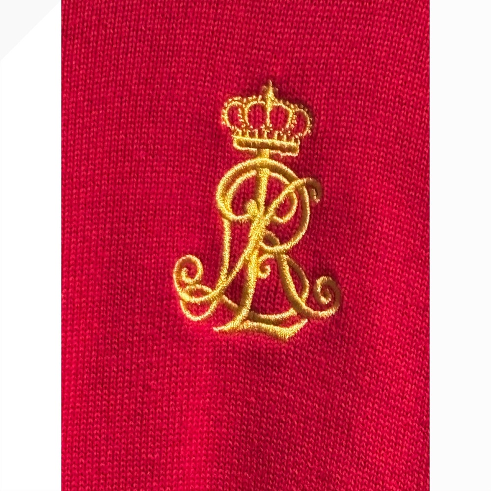 Lauren Ralph Lauren Mens Red Full Zip equestrian Sweater Gold Crest Logo Large - Picture 2 of 5